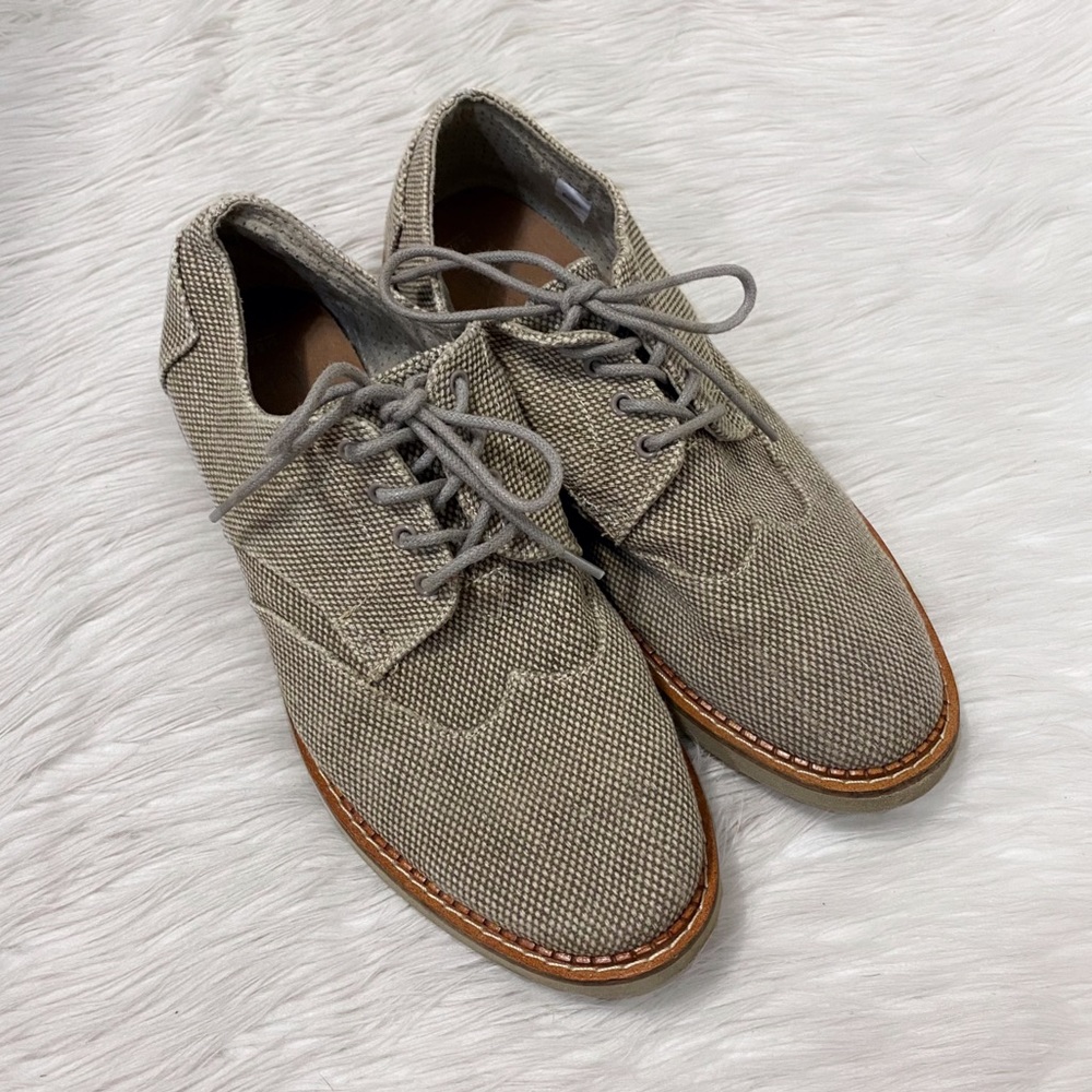 Toms Mens Beige Tan Canvas Wingtip Oxford Shoes